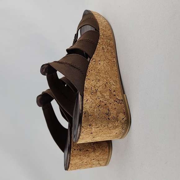 Donald J Pliner Clare Wedge Sandal Cork Fuax Snakeskin Fabric Straps Size 9M - Picture 6 of 16
